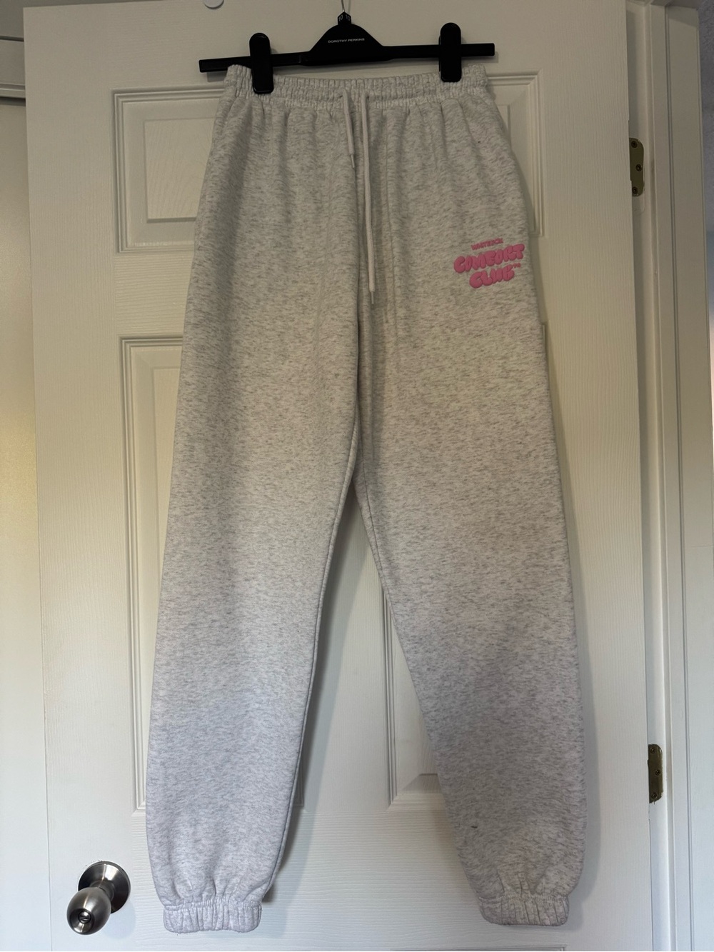 White Fox Sweatpants with Pink Logo